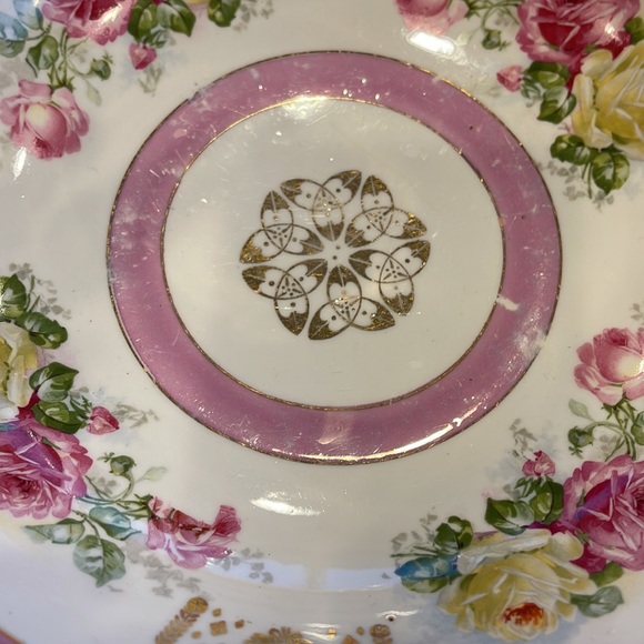 Hand painted decorative bowl, with gold and pink roses. Made in Germany. - Picture 3 of 9